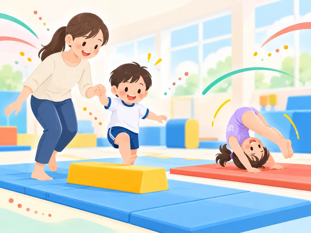 親子クラスで体を動かす小さな子ども